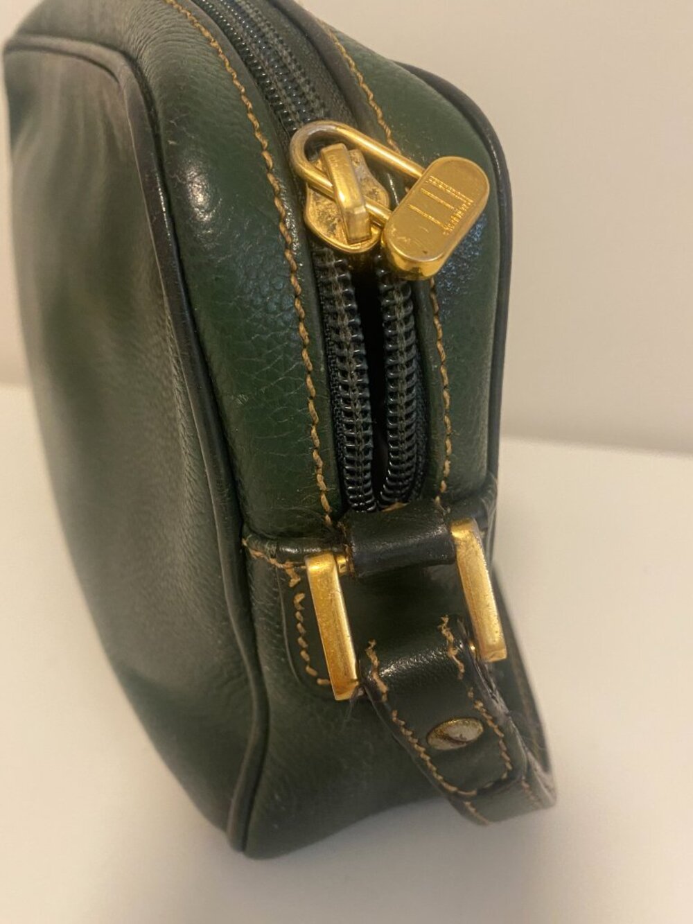 Dunhill Green Leather Clutch Bag Vintage Zip Top Organizer Travel Pouch/Wrislet - Picture 7 of 16
